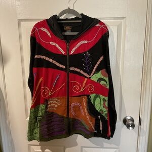 Boho Patchwork Embroidered Zip-Up Hoodie